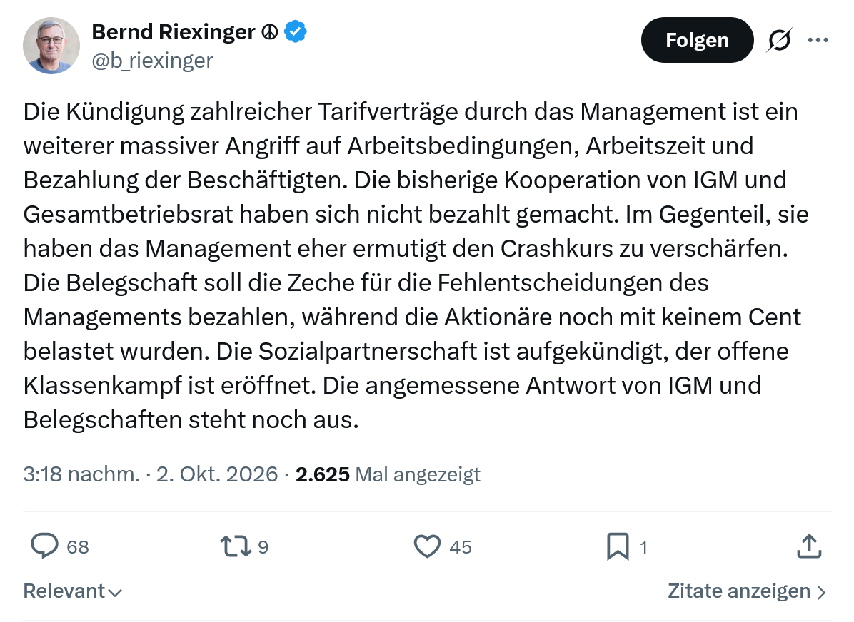 Bernd Riexinger: Die Kündigung zahlreicher...