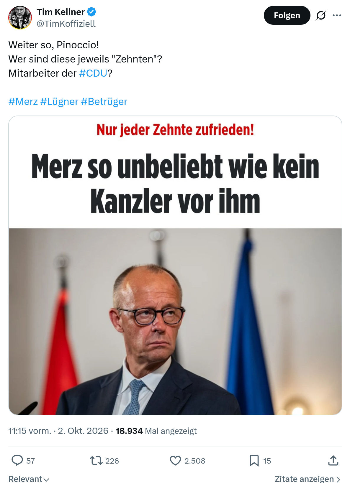 Tim Kellner: Weiter so, Pinoccio...
