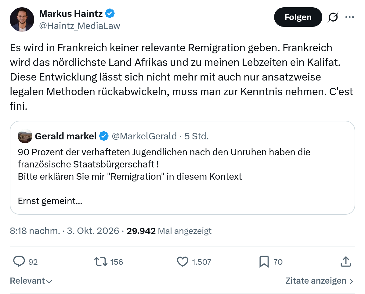 Markus Haintz: Es wird in Frankreich...
