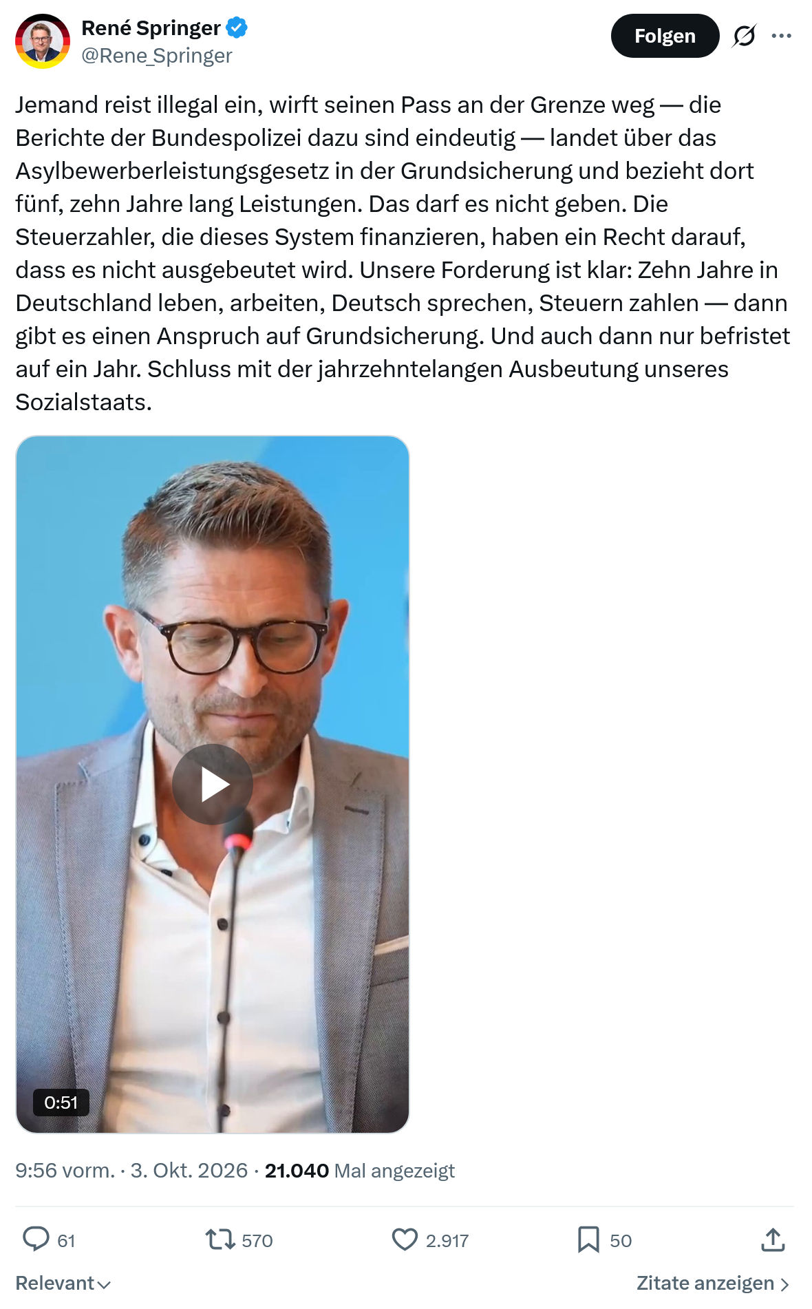 René Springer: Jemand reist illegal ein...