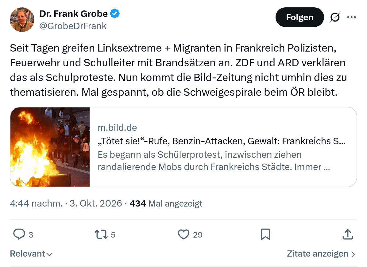 Frank Grobe: Seit Tagen greifen Linksextreme...
