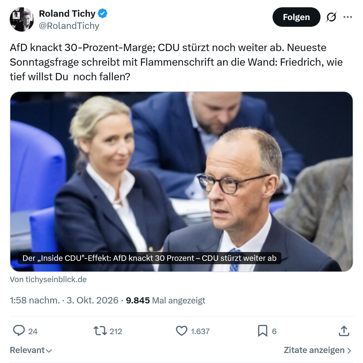Roland Tichy: AfD knackt 30-Prozent-Marge...