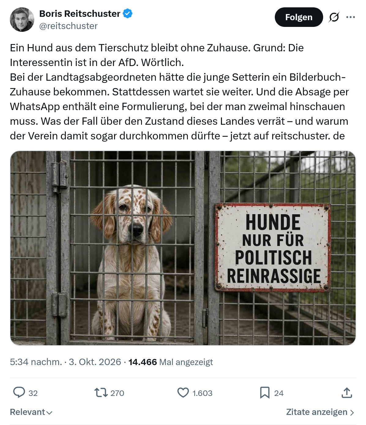 Boris Reitschuster: Ein Hund aus dem Tierschutz...