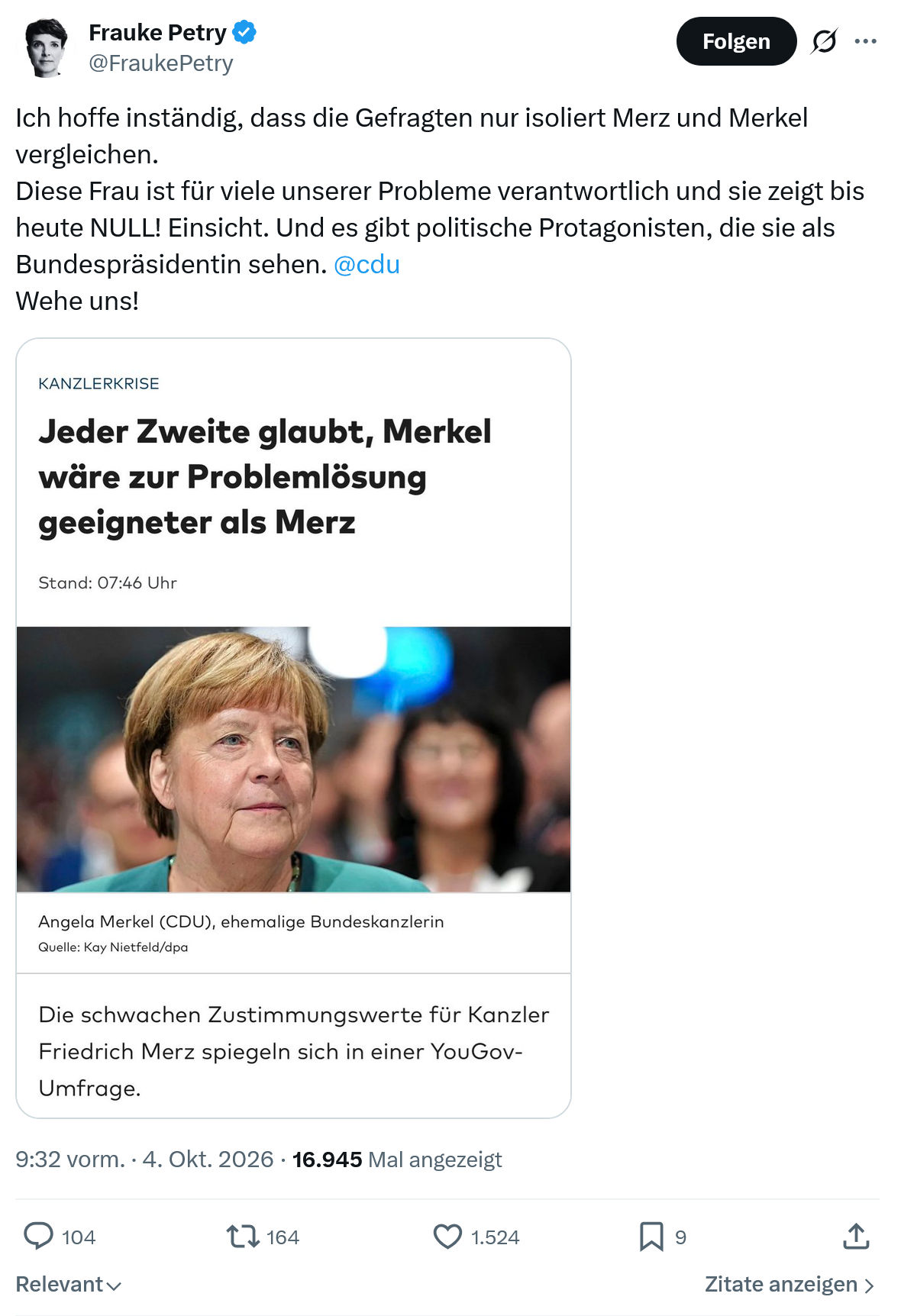 Frauke Petry: Ich hoffe inständig...