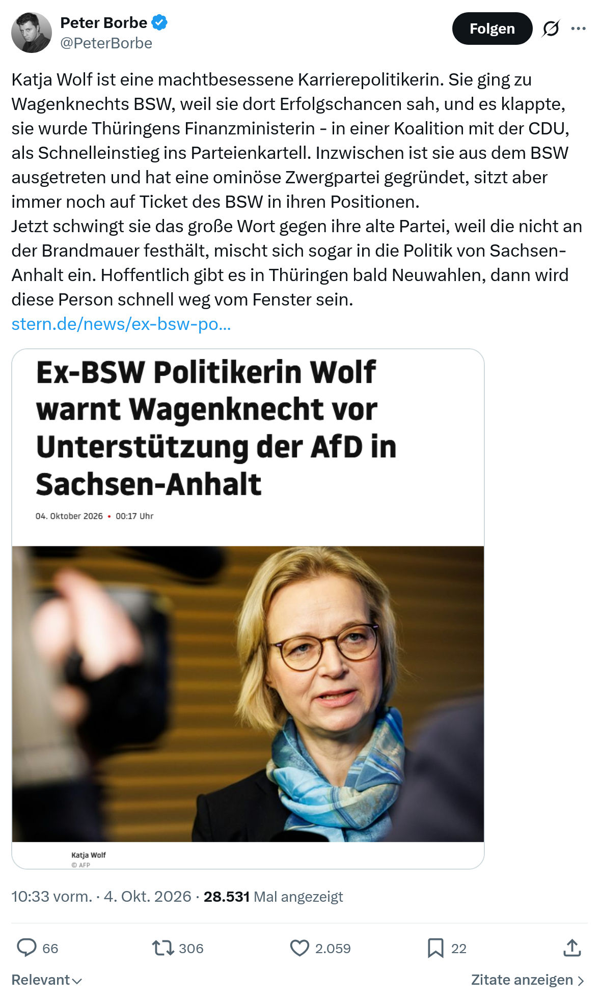 Peter Borbe: Katja Wolf ist eine machtbesessene...