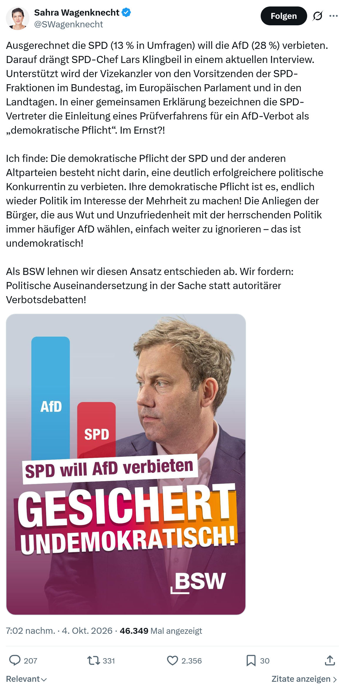 Sahra Wagenknecht: Ausgerechnet die SPD...