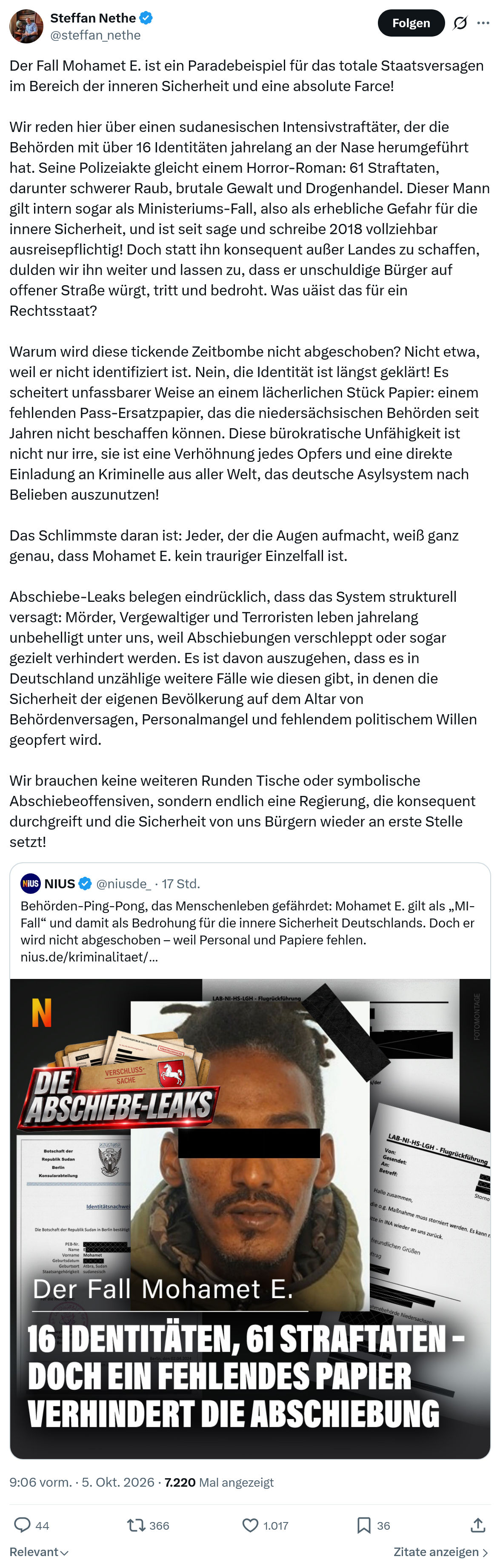 Steffan Nethe: Der Fall Mohamet E. ist ein...