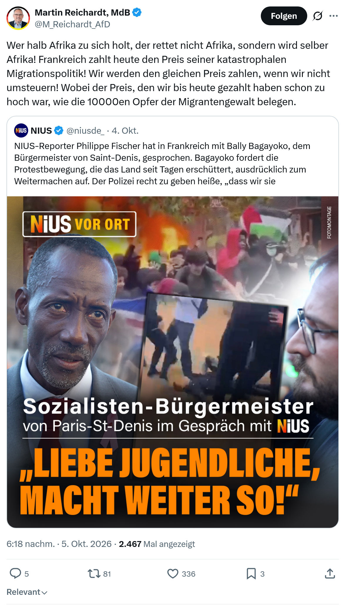 Martin Reichardt: Wer halb Afrika zu sich holt...