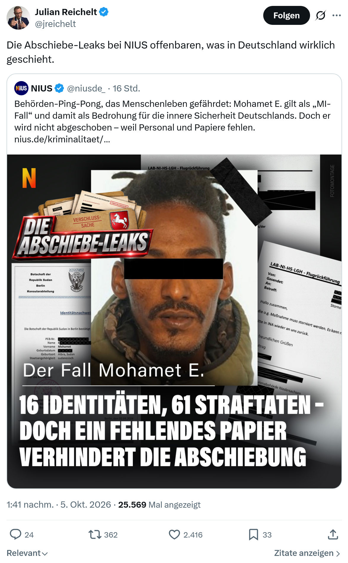 Julian Reichelt: Die Abschiebe-Leaks...