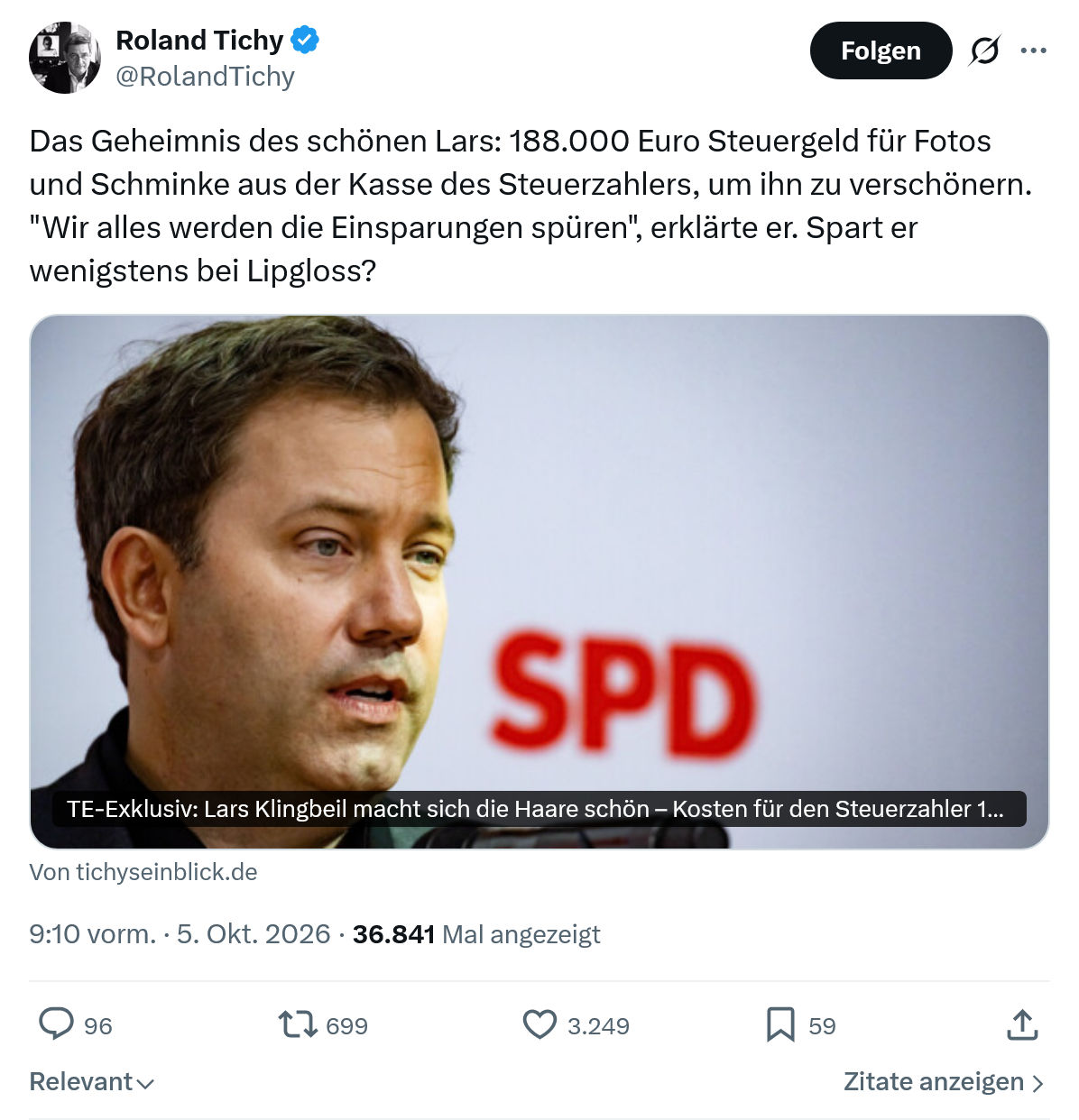 Roland Tichy: Das Geheimnis des schönen Lars...