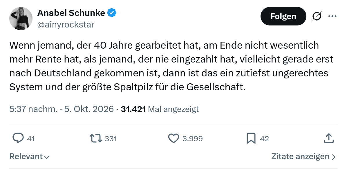 Anabel Schunke: Wenn jemand, der 40 Jahre gearbeitet...
