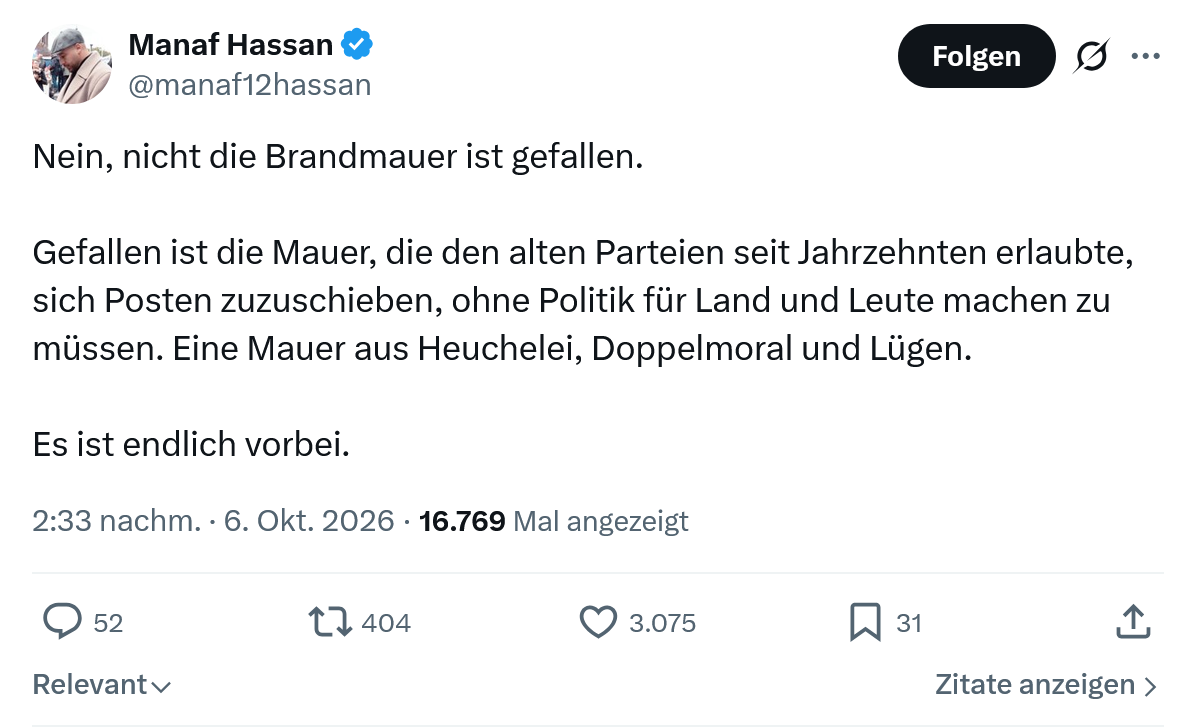 Manaf Hassan: Nein, nicht die Brandmauer...