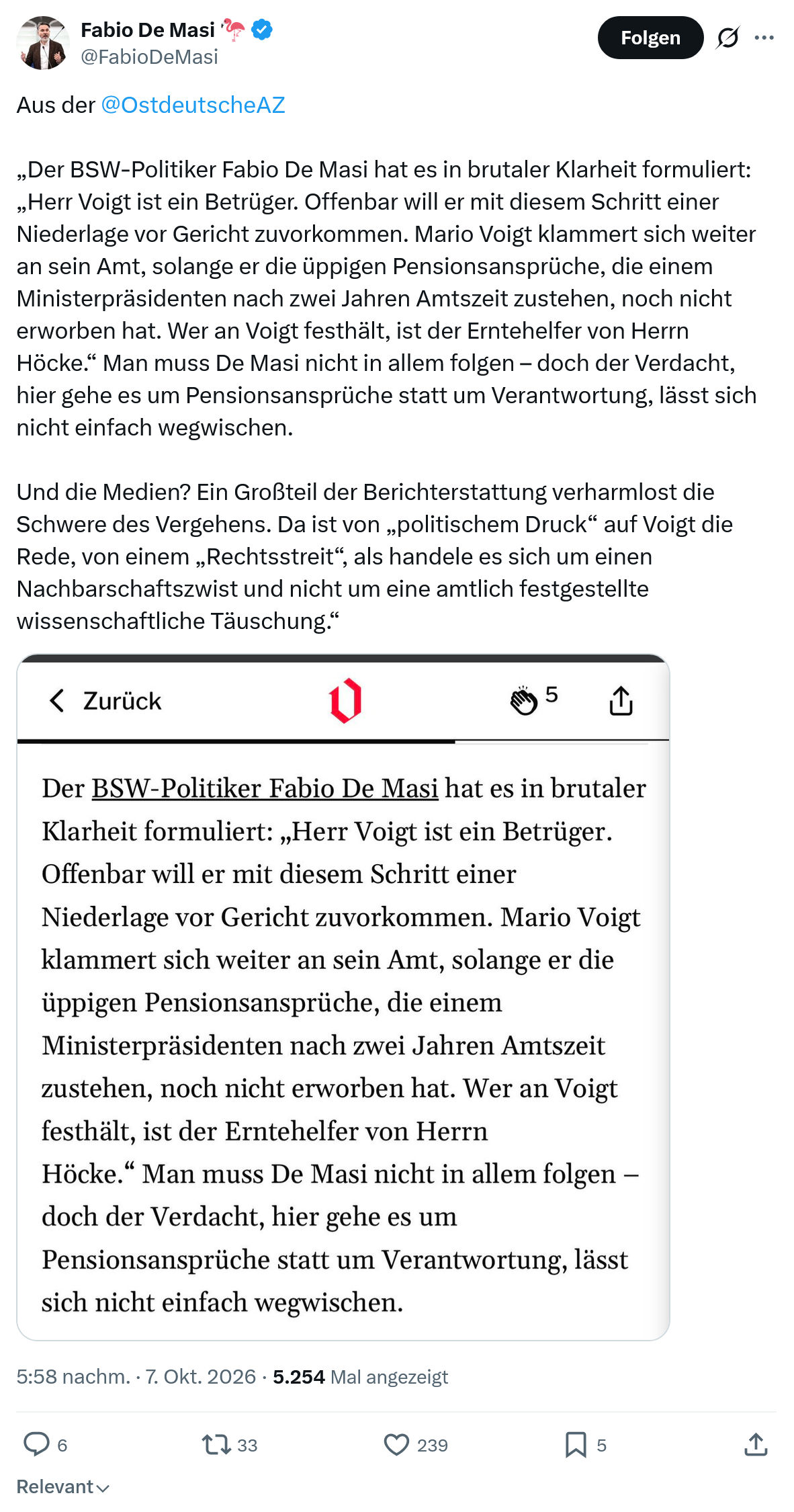 Fabio De Masi: „Der BSW-Politiker Fabio De Masi...