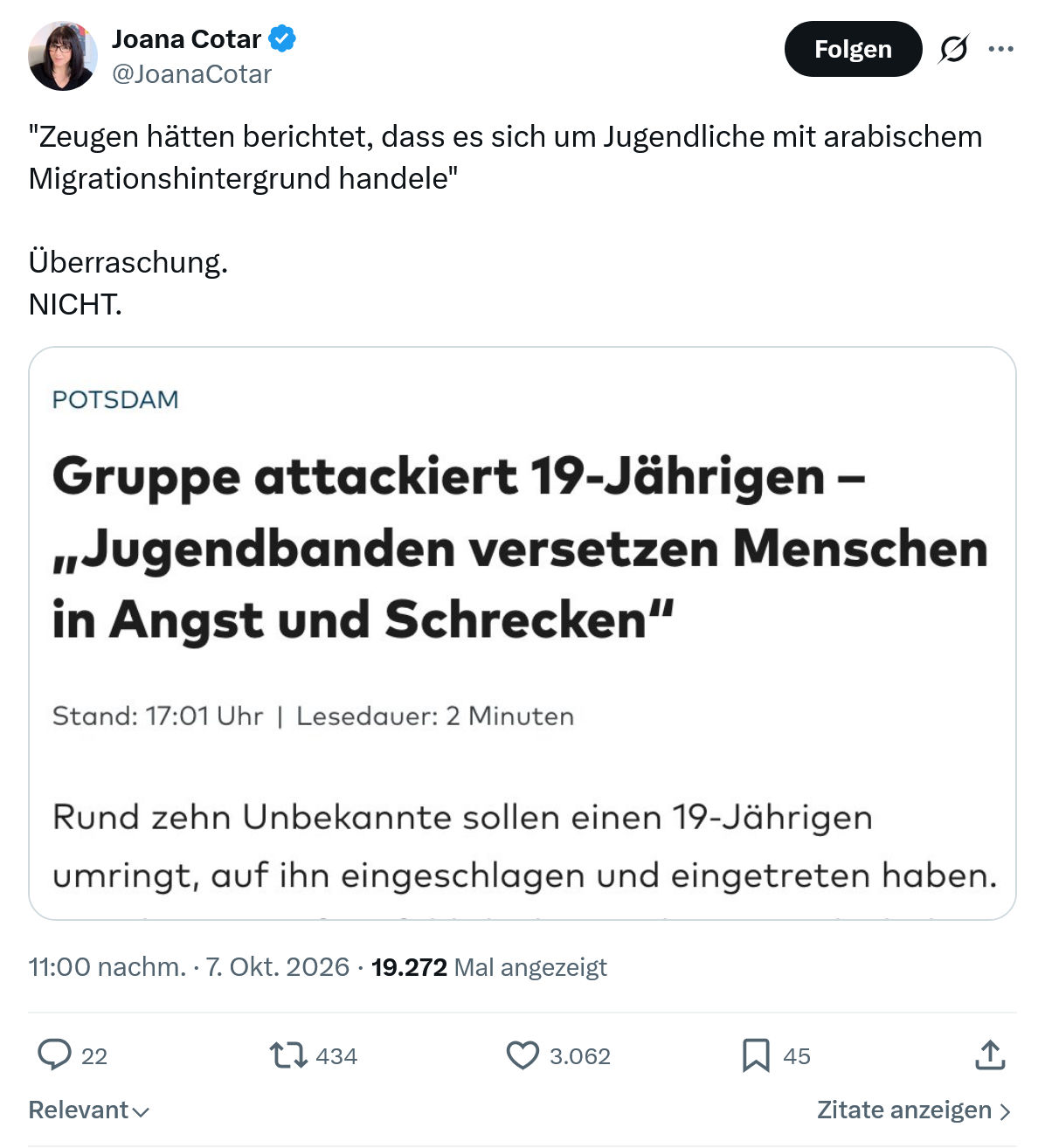 Joana Cotar: "Zeugen hätten berichtet...