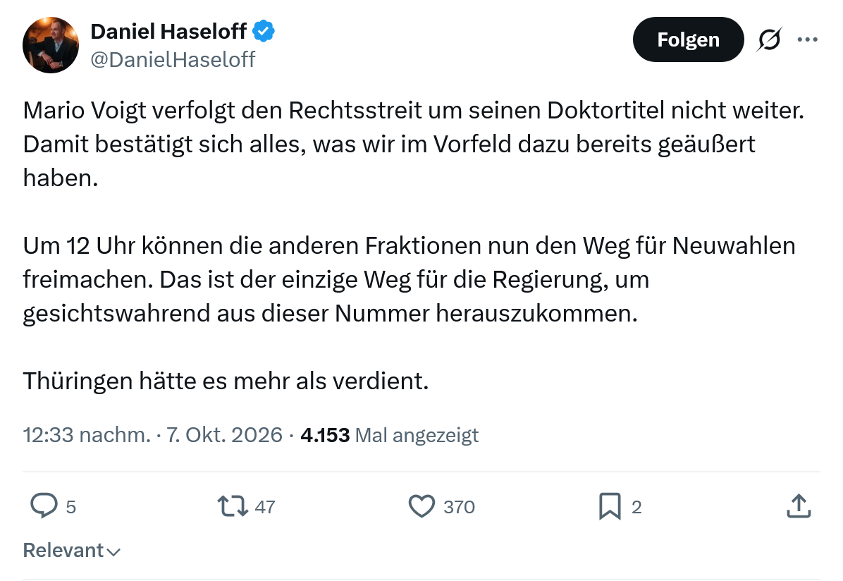 Daniel Haseloff: Mario Voigt verfolgt den Rechtsstreit...