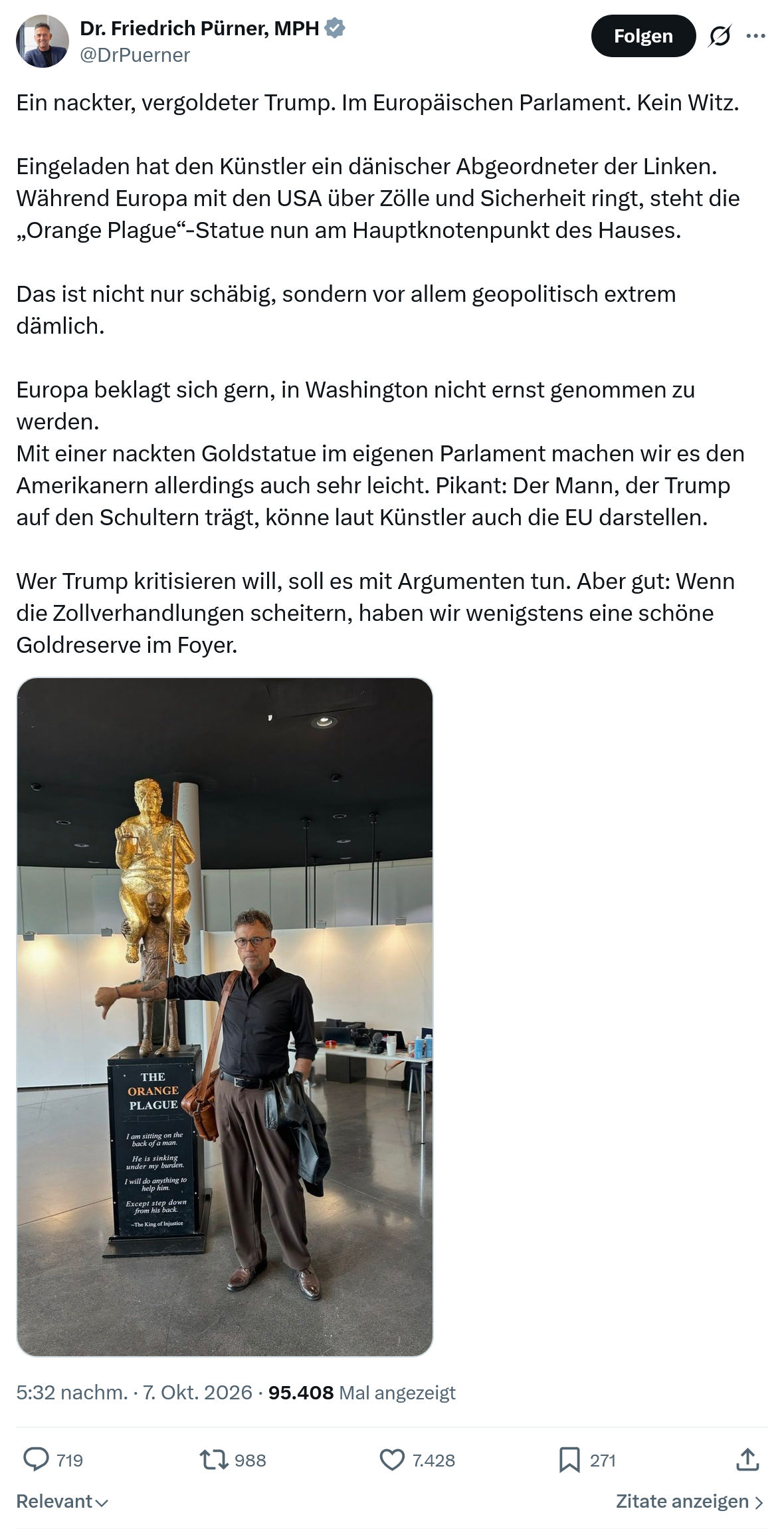 Friedrich Pürner: Ein nackter, vergoldeter Trump...