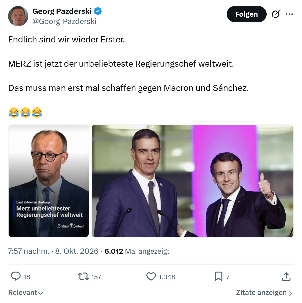 Georg Pazderski: Endlich sind wir wieder Erster...