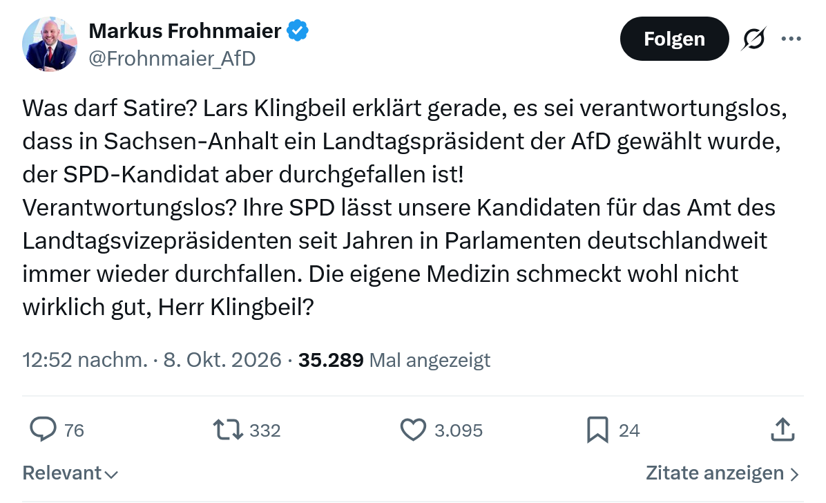 Markus Frohnmaier: Was darf Satire...
