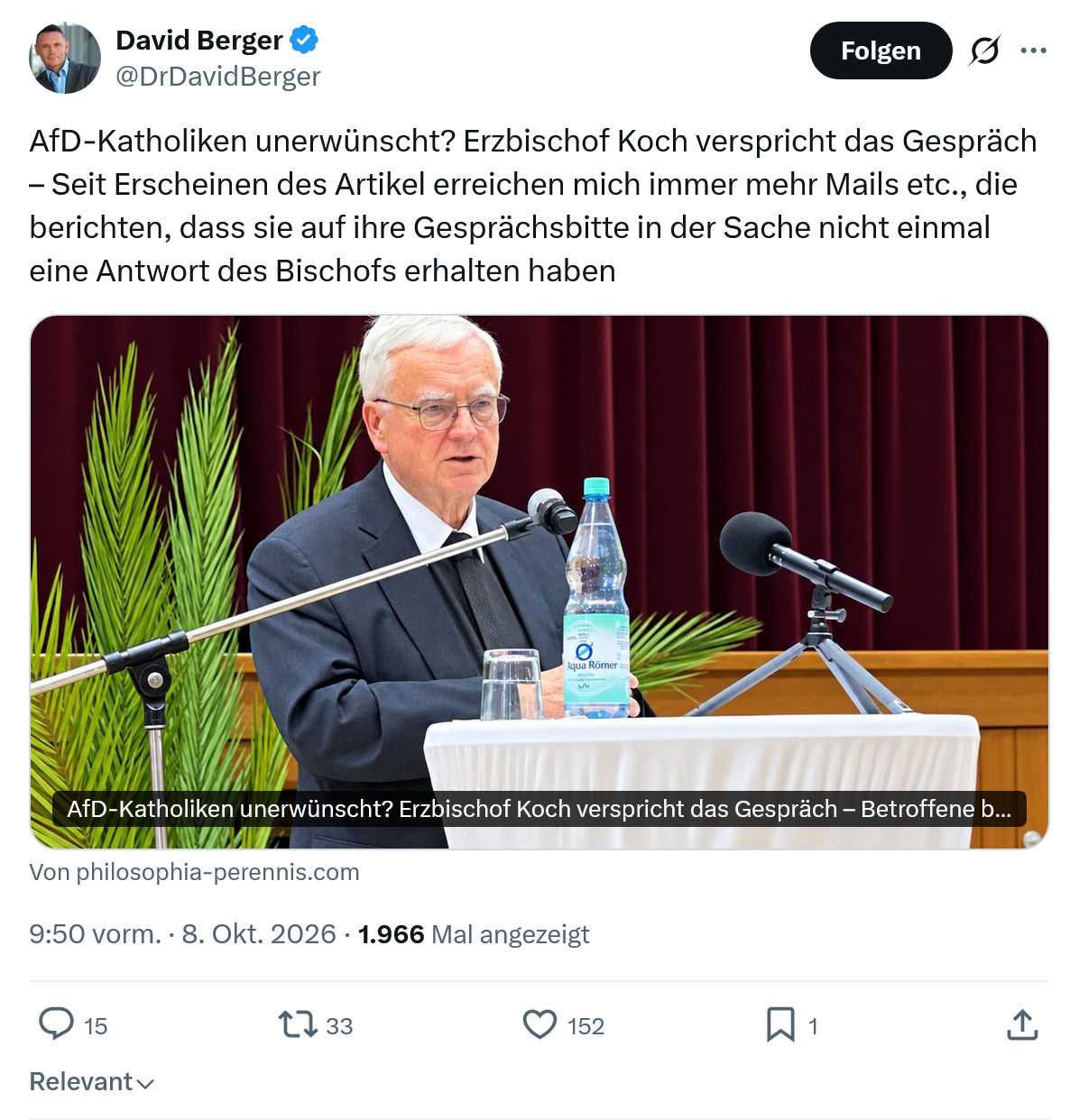 David Berger: AfD-Katholiken unerwünscht...