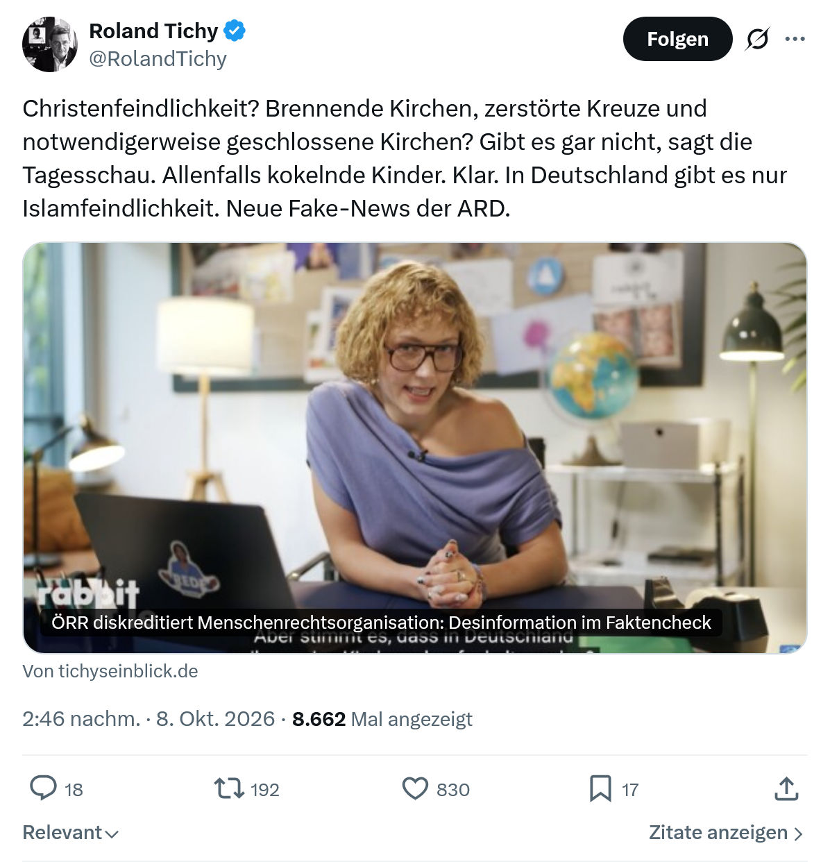 Roland Tichy: Christenfeindlichkeit? Brennende Kirchen...