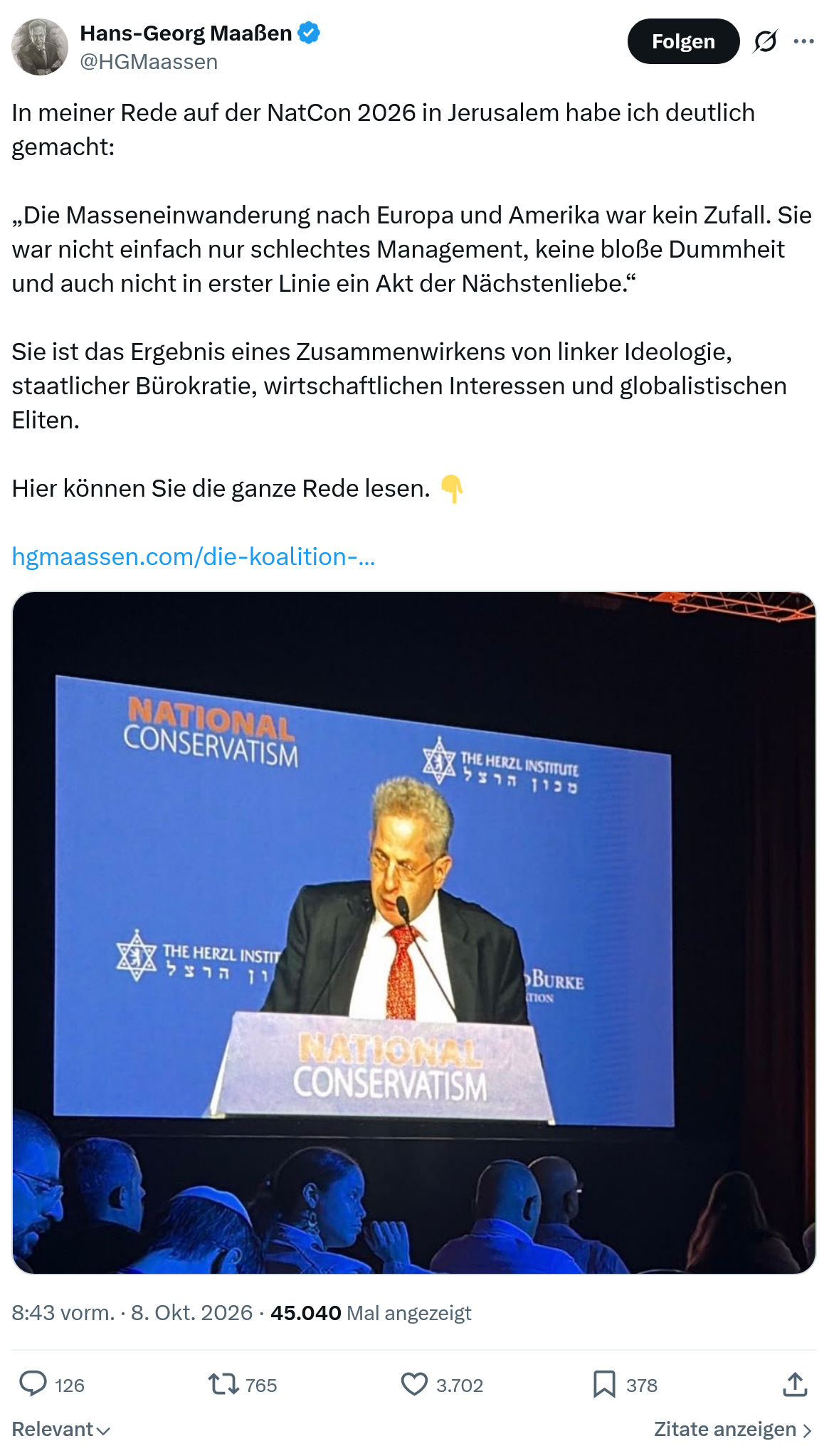 Hans-Georg Maaßen: In meiner Rede auf der NatCon...