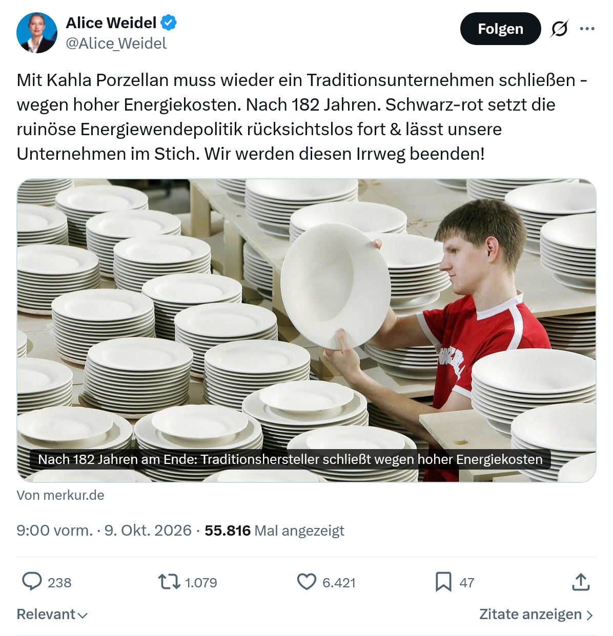 Alice Weidel: Mit Kahla Porzellan muss wieder...