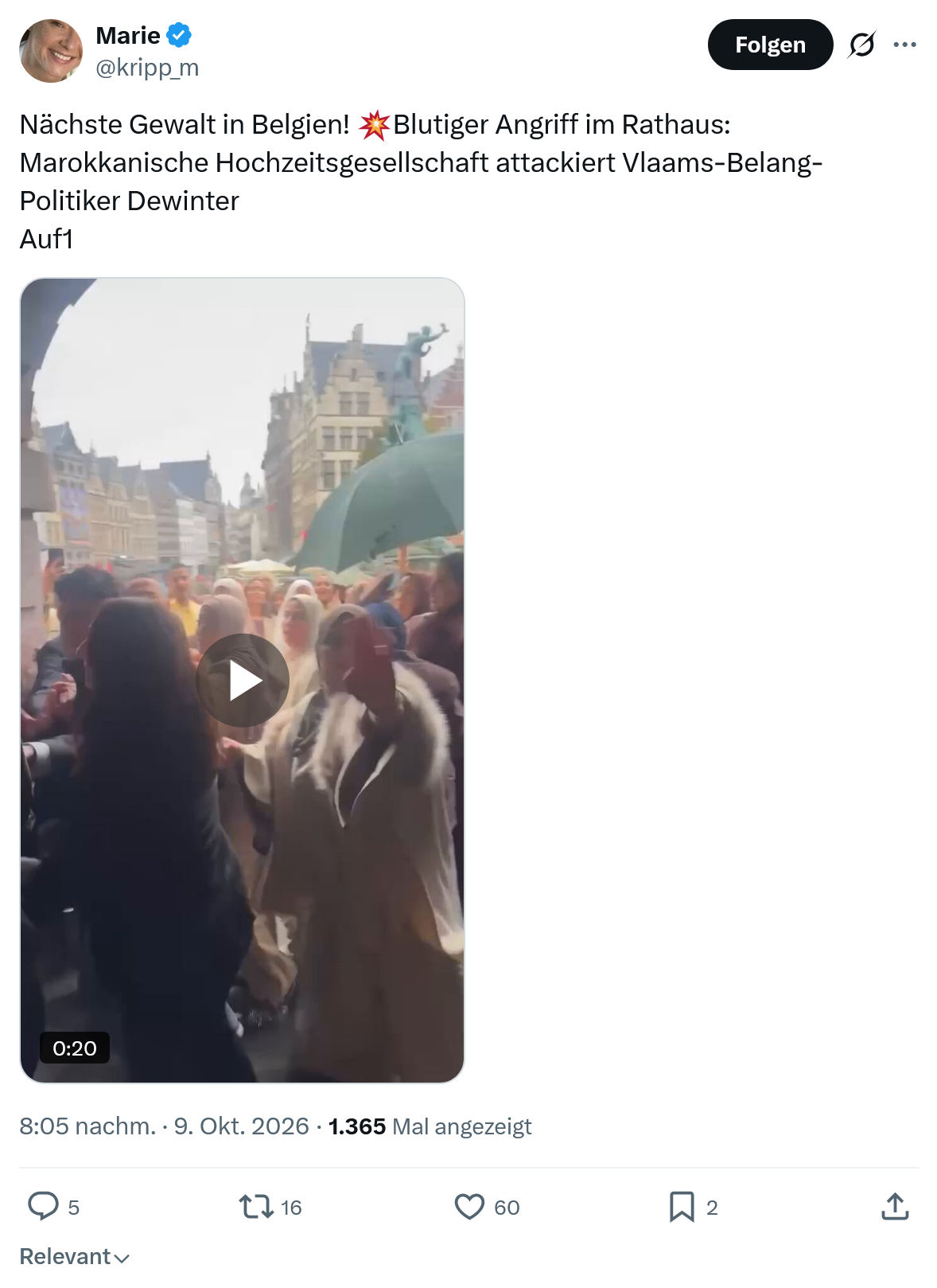 Marie kripp: Nächste Gewalt in Belgien...