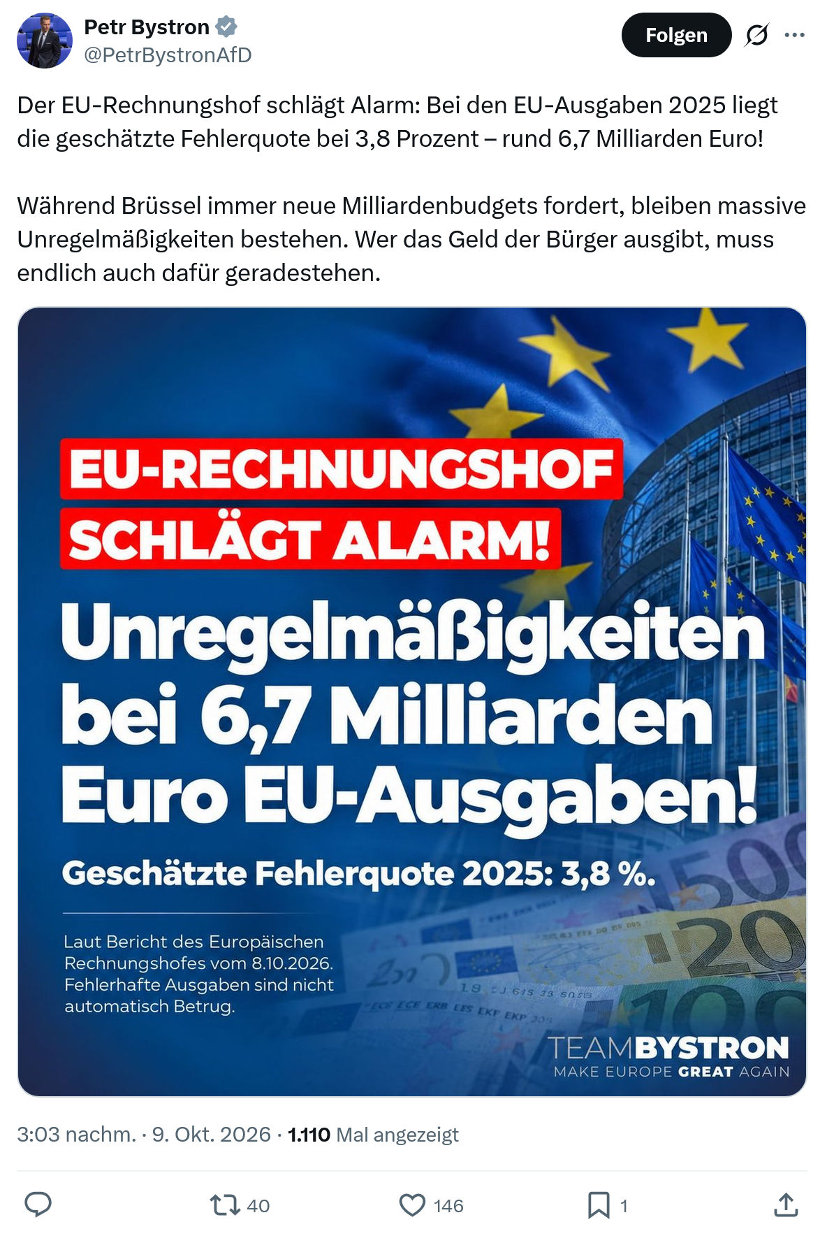 Petr Bystron: Der EU-Rechnungshof schlägt...