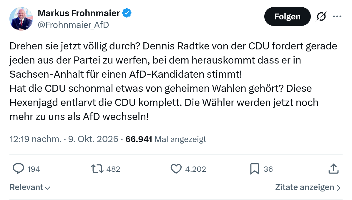 Markus Frohnmaier: Drehen sie jetzt völlig durch...