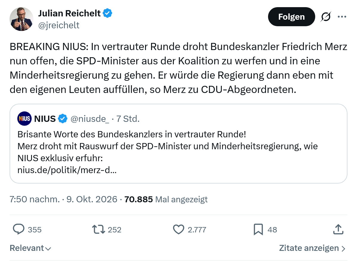 Julian Reichelt: BREAKING NIUS: In vertrauter Runde...