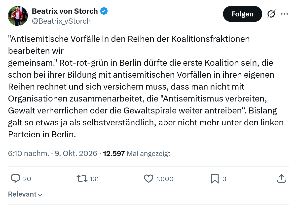 Beatrix von Storch: "Antisemitische Vorfälle in den Reihen...
