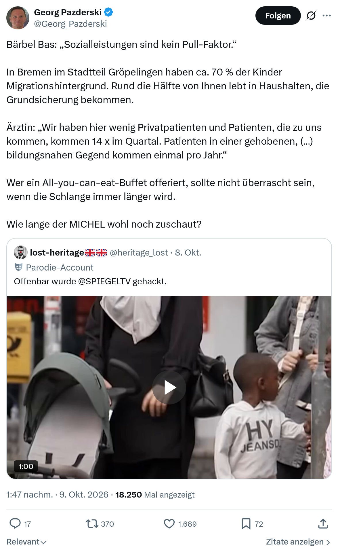 Georg Pazderski: Bärbel Bas: „Sozialleistungen...
