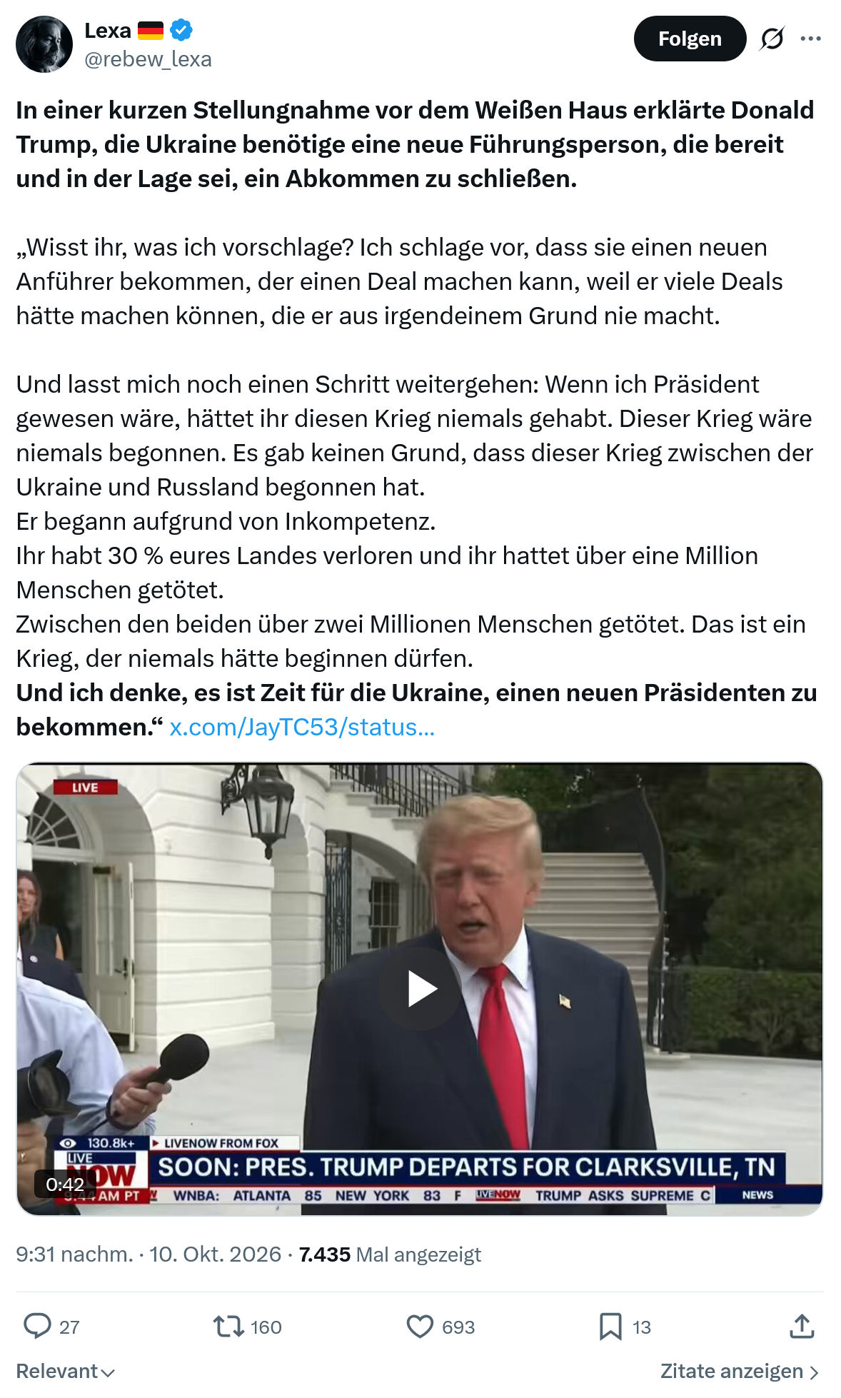 Lexa Rebew: In einer kurzen Stellungnahme...