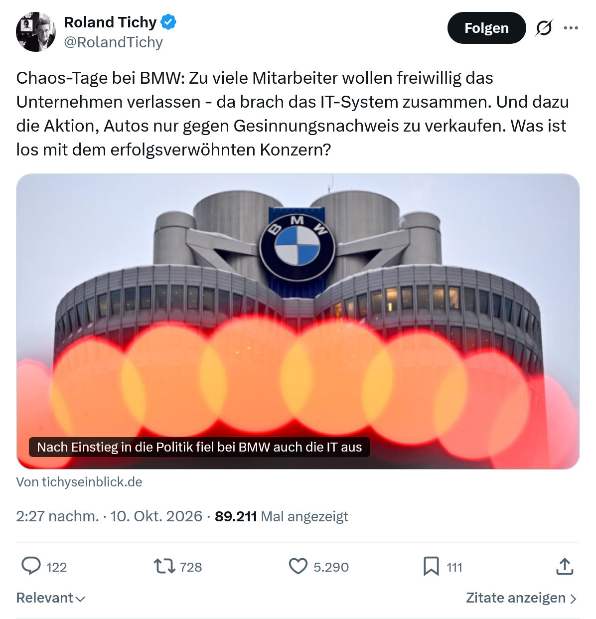 Roland Tichy: Chaos-Tage bei BMW...
