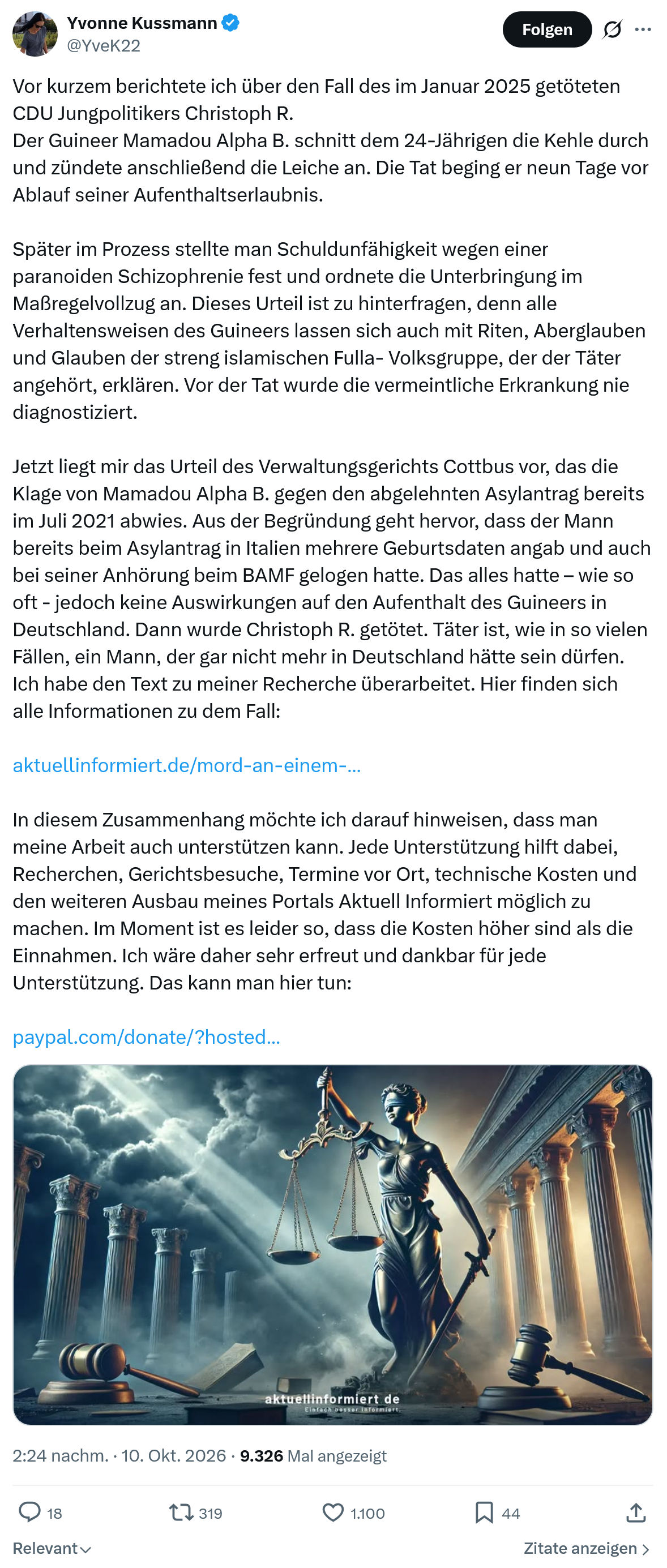 Yvonne Kussmann: Vor kurzem berichtete...