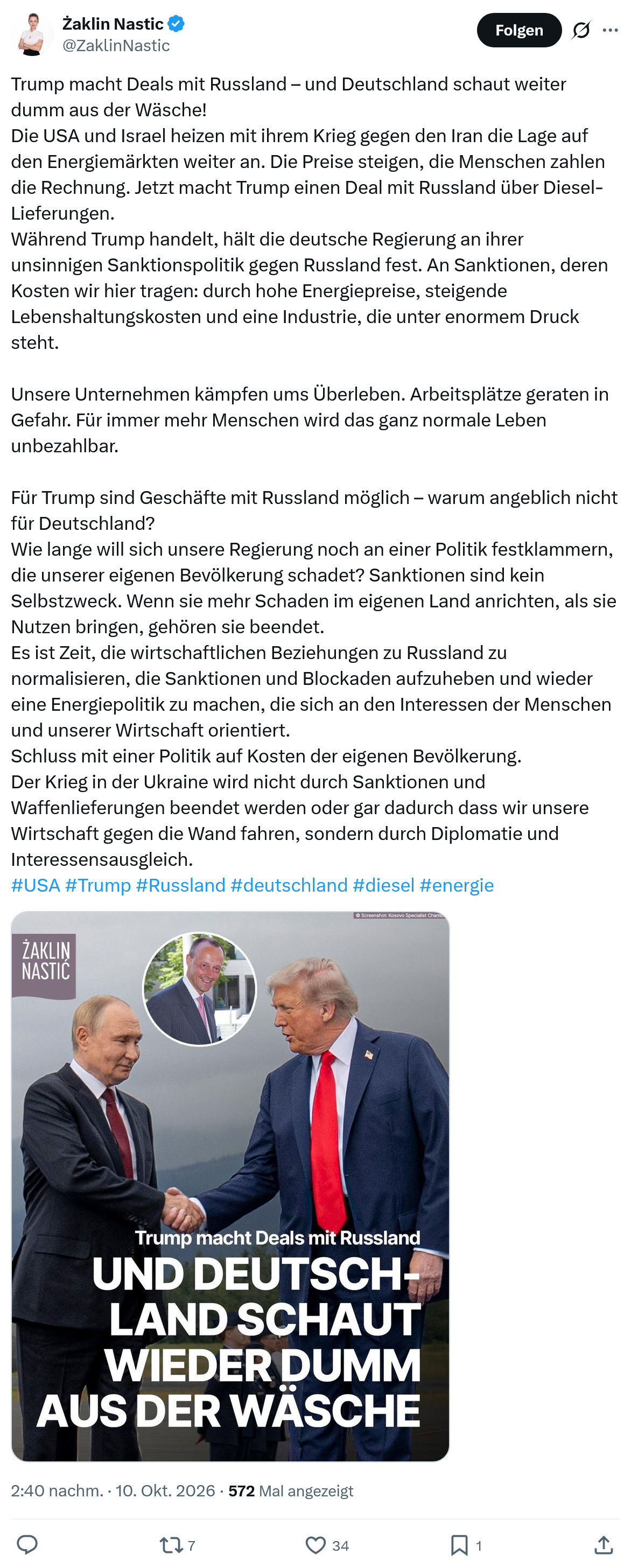 Żaklin Nastic: Trump macht Deals mit Russland...