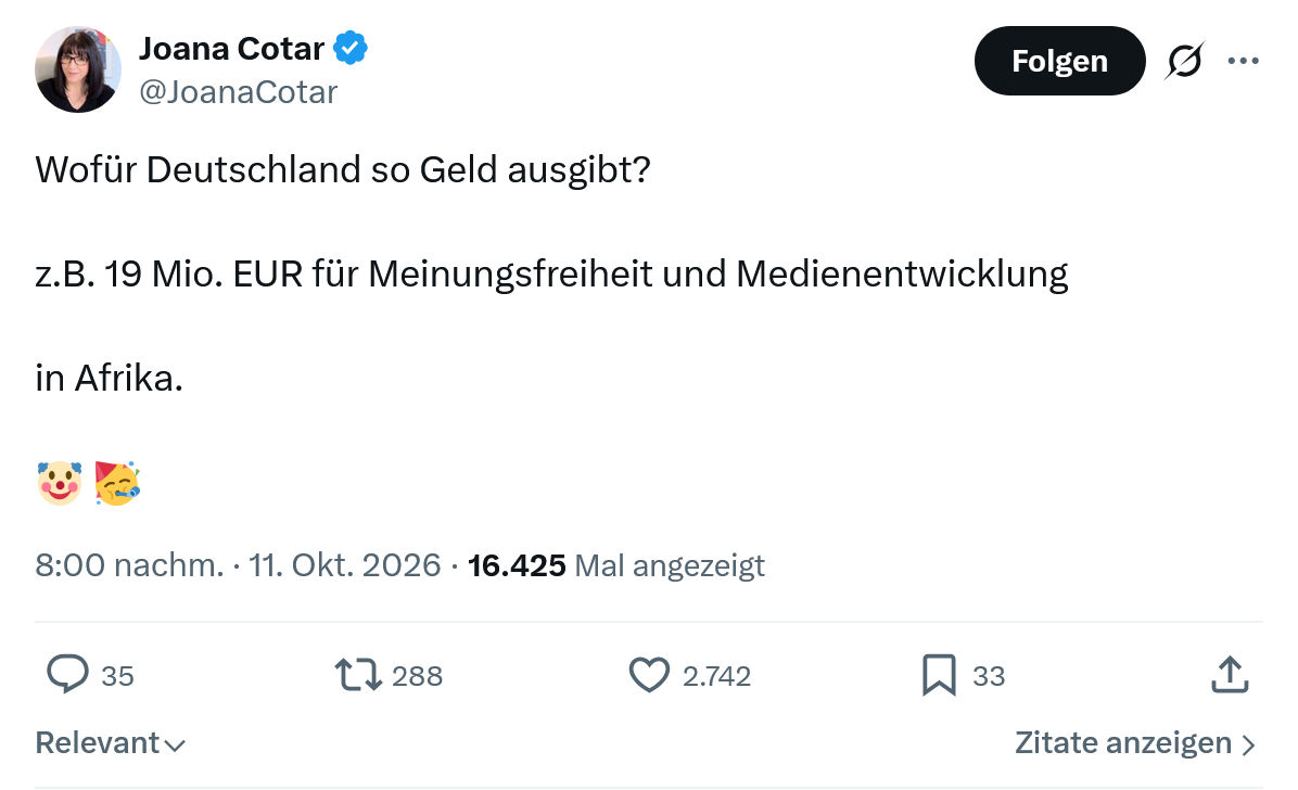 Joana Cotar: Wofür Deutschland so Geld ausgibt...
