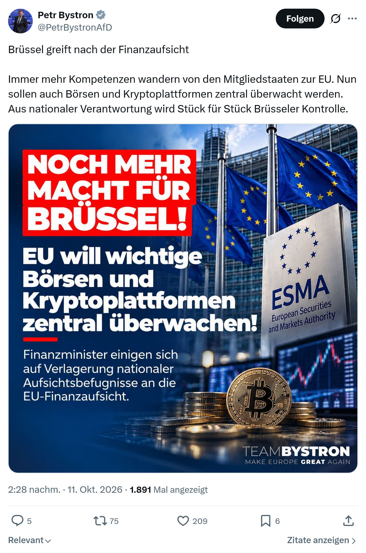 Petr Bystron: Brüssel greift nach der Finanzaufsicht...