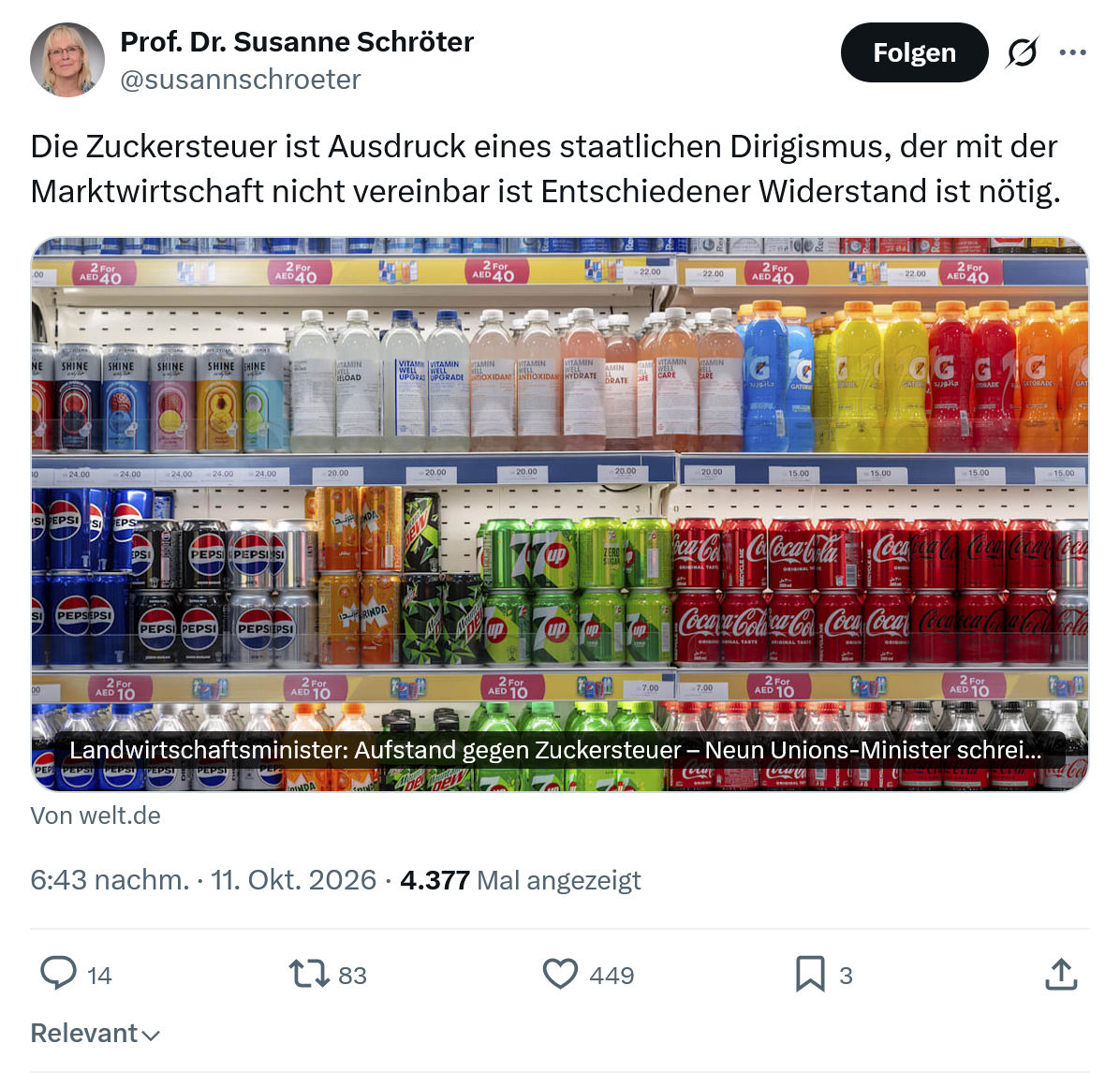 Susanne Schröter: Die Zuckersteuer ist Ausdruck...