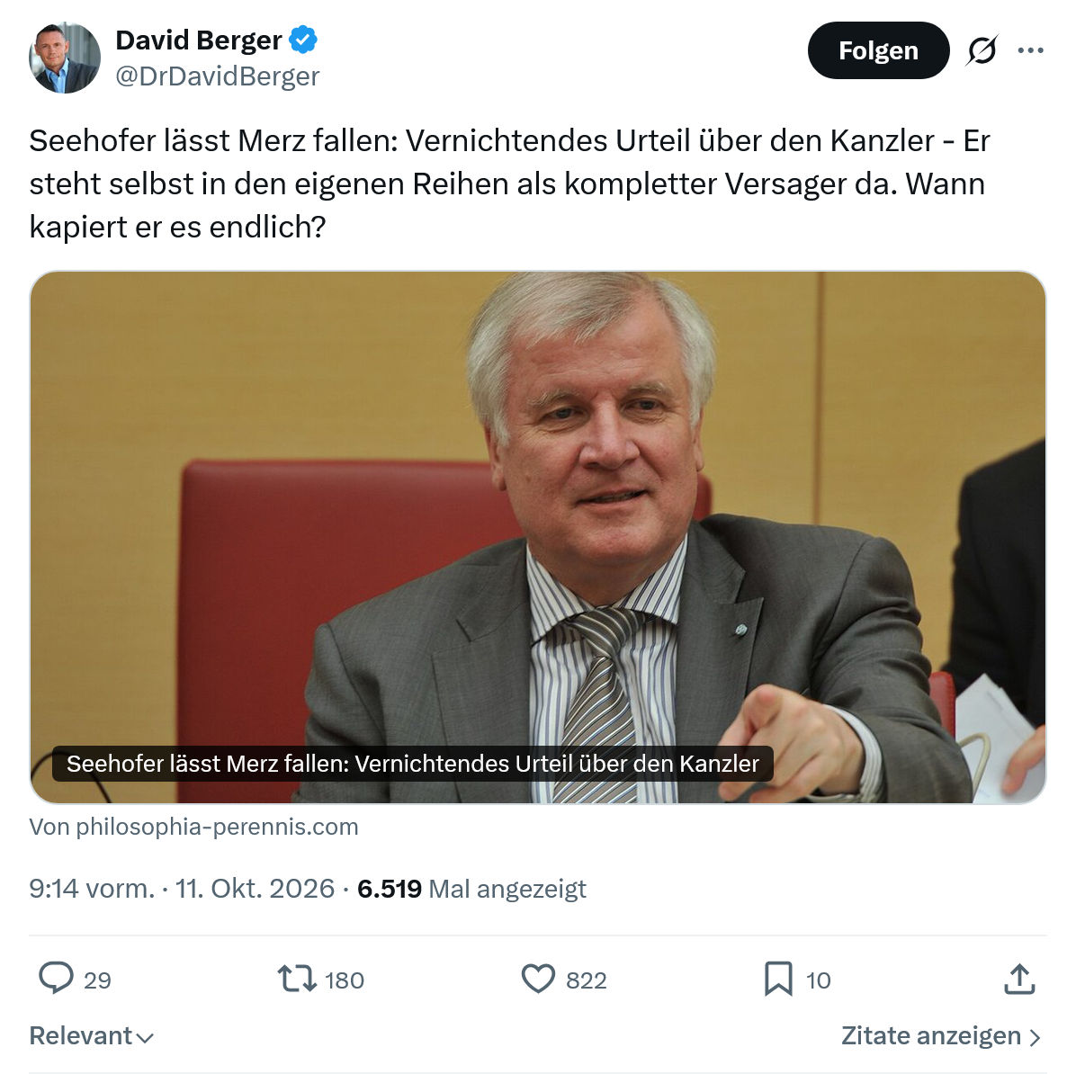 David Berger: Seehofer lässt Merz fallen...