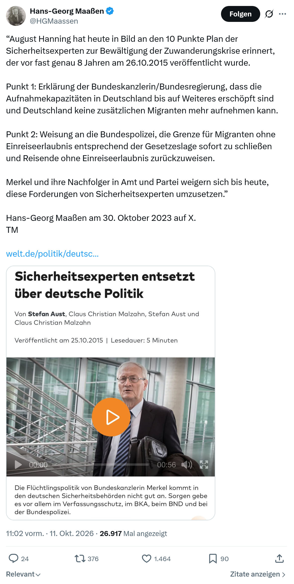 Hans-Georg Maaßen: “August Hanning hat heute...