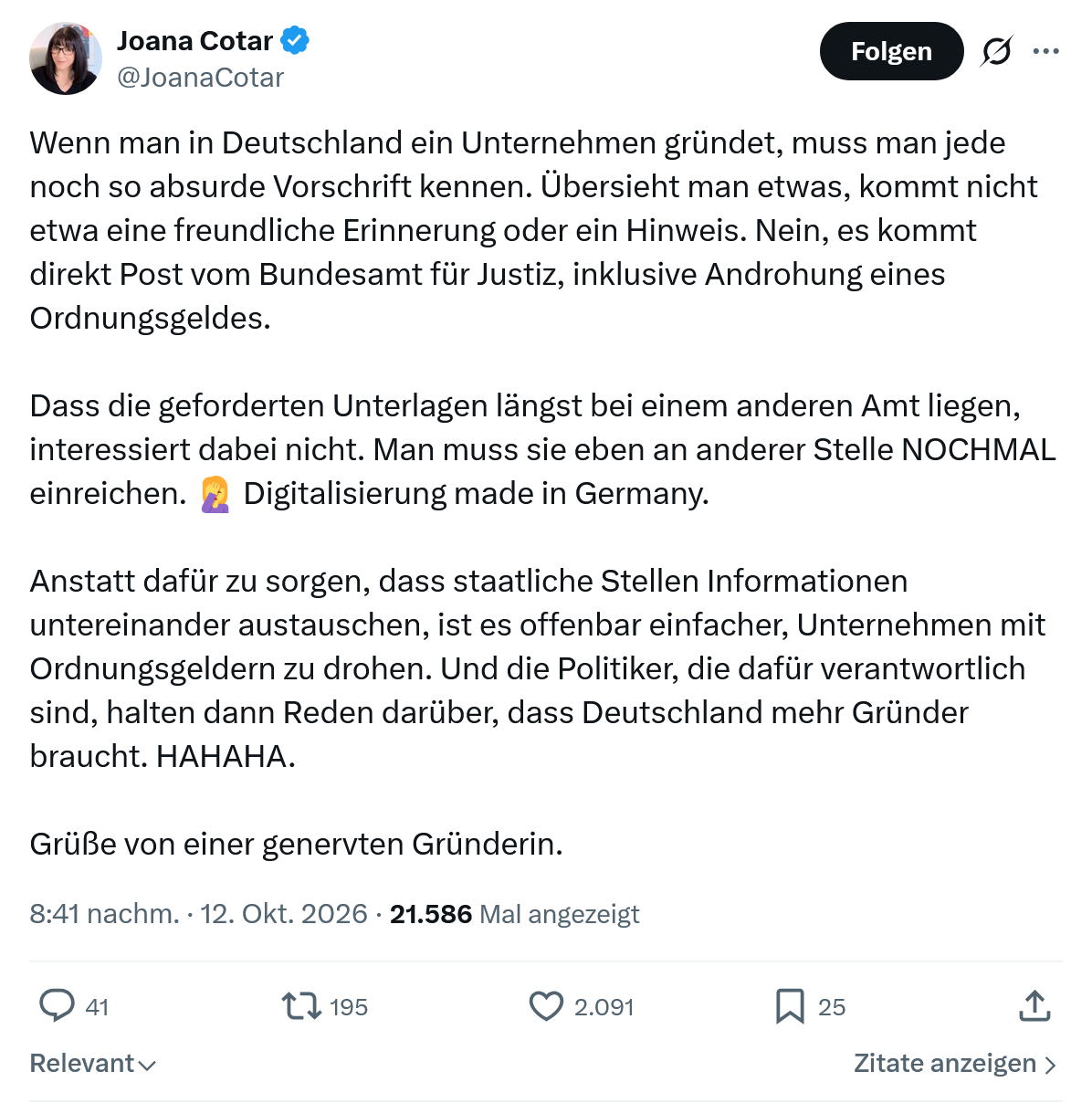 Joana Cotar: Wenn man in Deutschland...