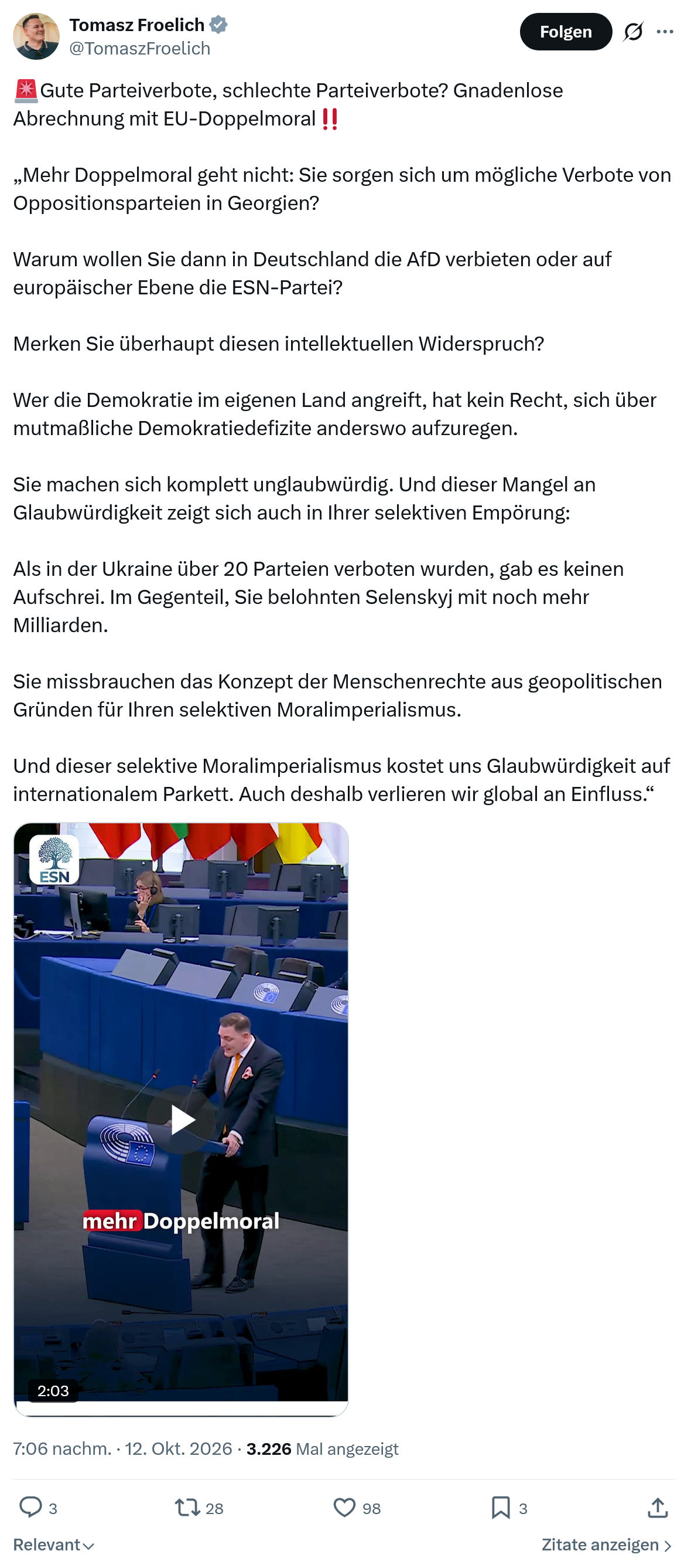 Tomasz Froelich: Gute Parteiverbote...