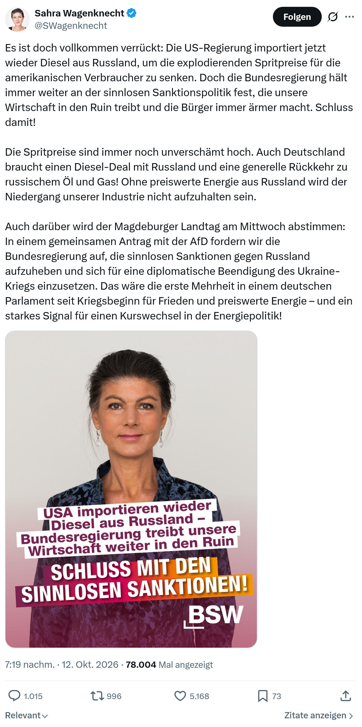 Sahra Wagenknecht: Es ist doch vollkommen verrückt...