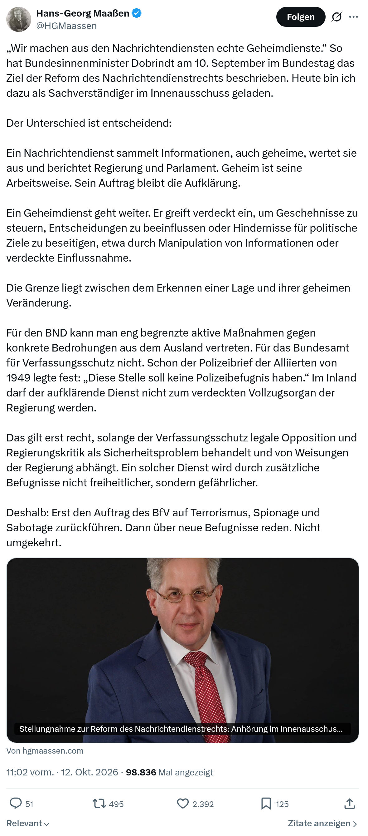Hans-Georg Maaßen: Wir machen aus den Nachrichtendiensten...