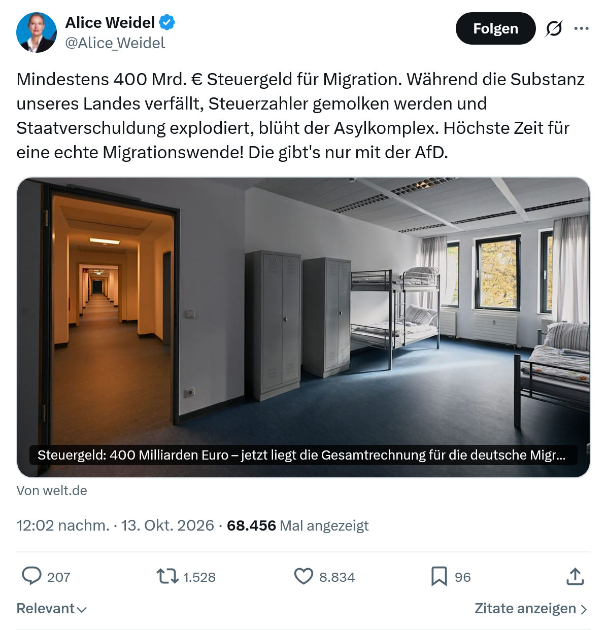 Alice Weidel: Mindestens 400 Mrd. € Steuergeld...