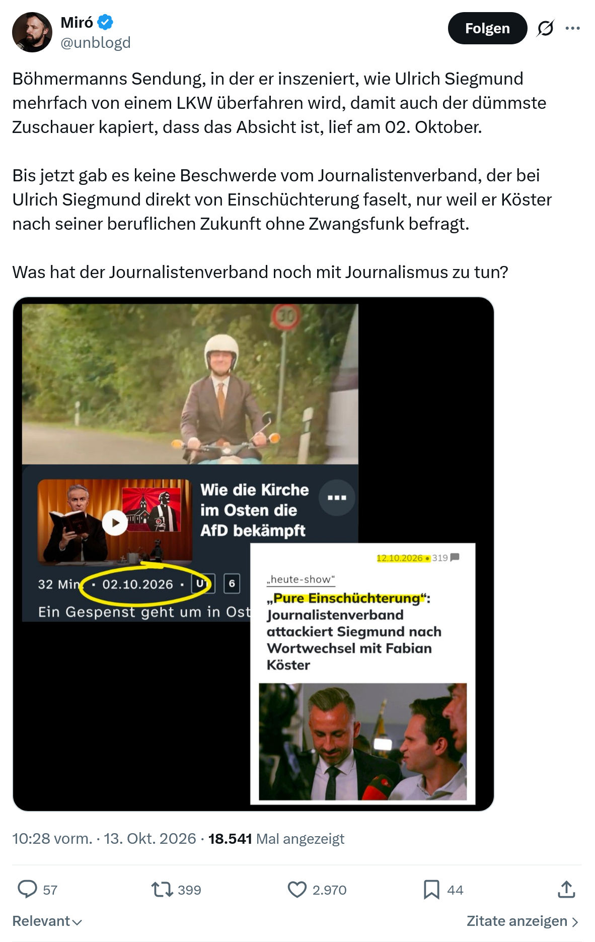 Miro Wolsfeld: Böhmermanns Sendung...