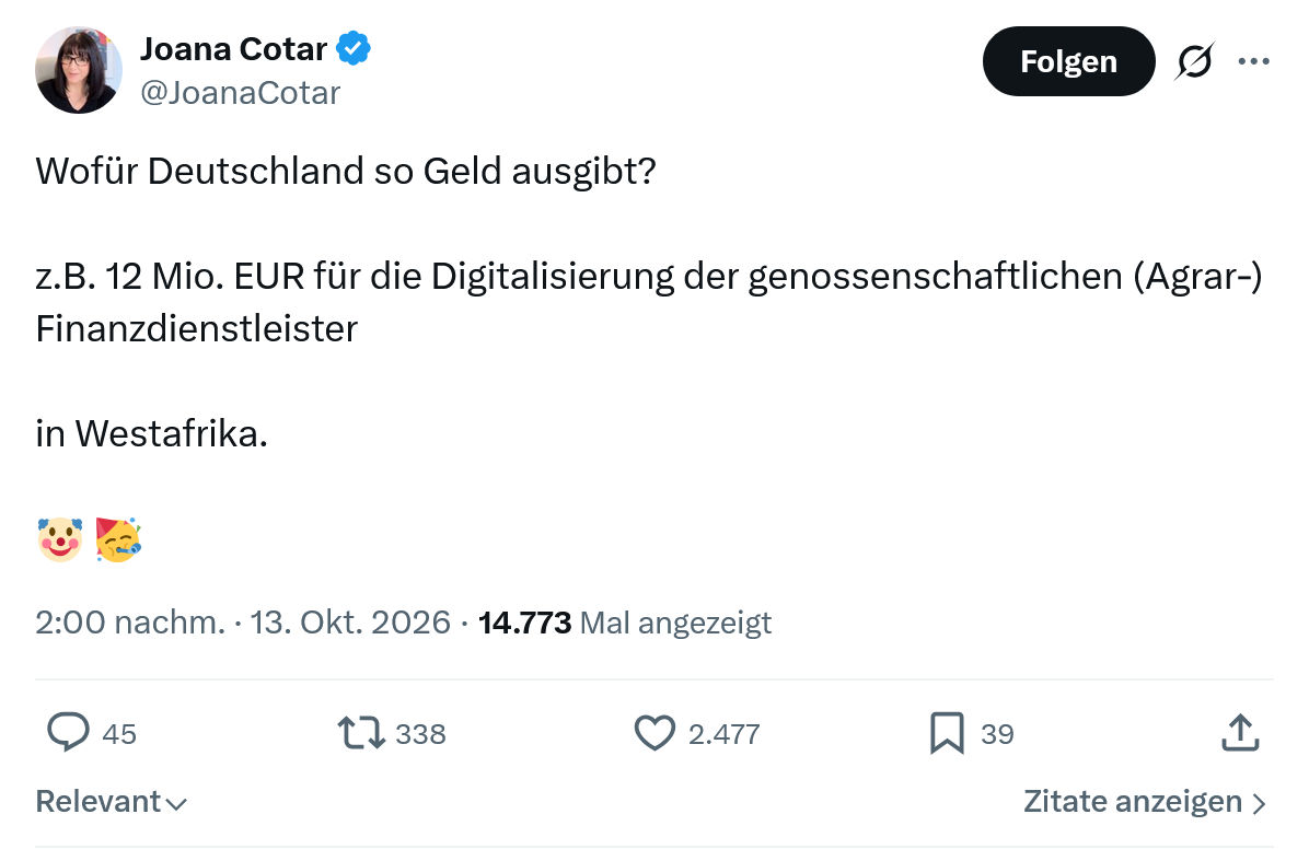 Joana Cotar: Wofür Deutschland so Geld ausgibt...