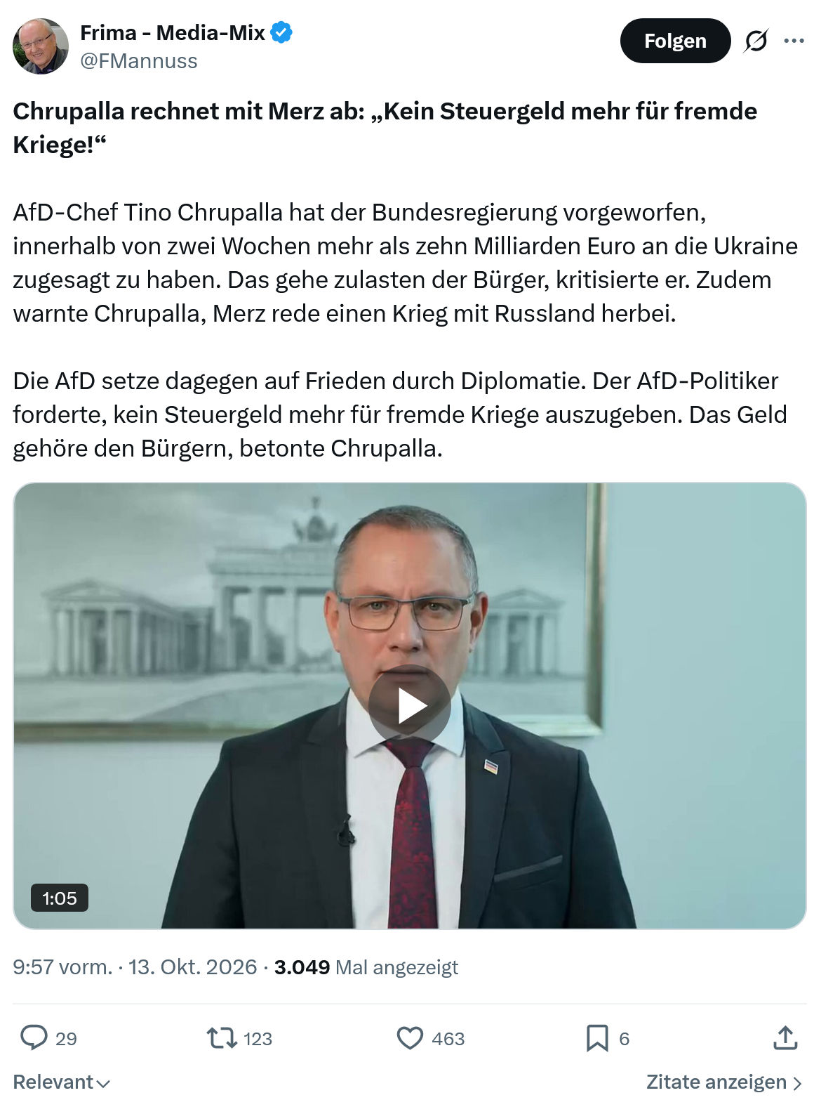Friedrich Mannus: Chrupalla rechnet mit Merz ab...