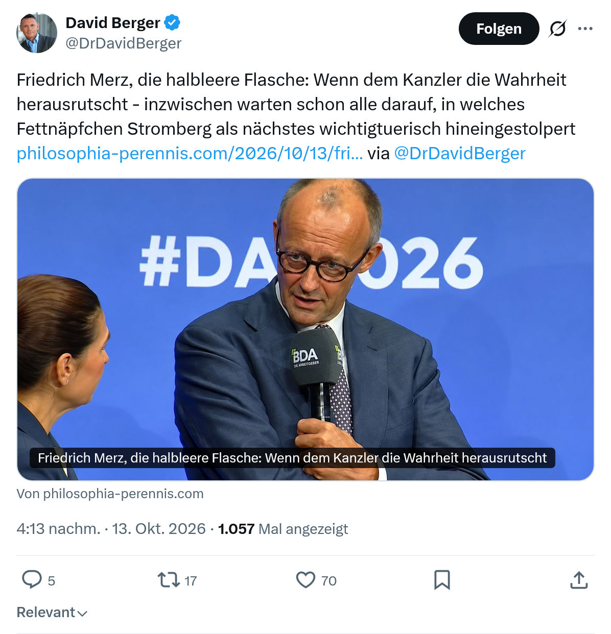 David Berger: Friedrich Merz, die halbleere Flasche...